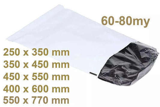 Weiße Plastik Versandtüten Versandbeutel Versandtaschen LDPE Coex Folien 60 my, 250mmx350mm + 50mm